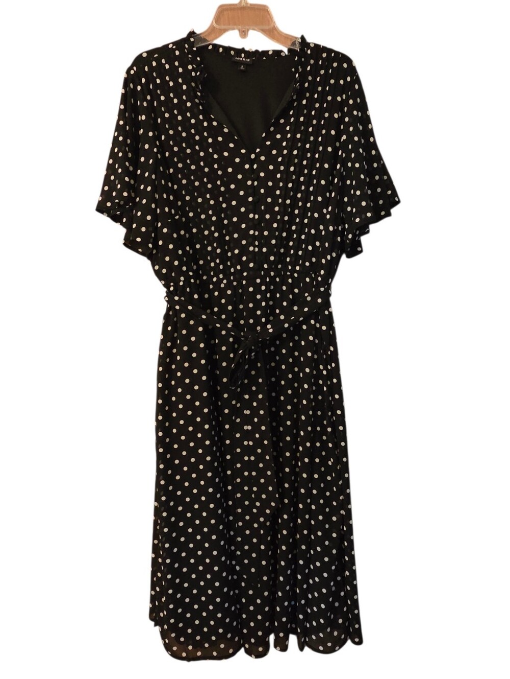 Torrid Black White Polka Dot Midi Dress Flutter Sleeves Tie Waist Plus Size 2X